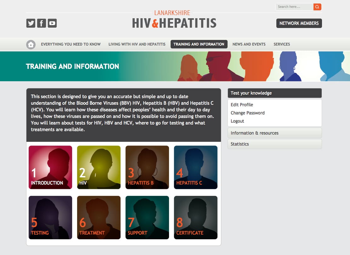 Training and Information page of Lanarkshire HIV and Hepatitis website