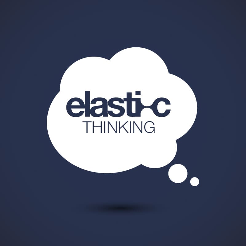 Elastic Thinking thought bubble black background