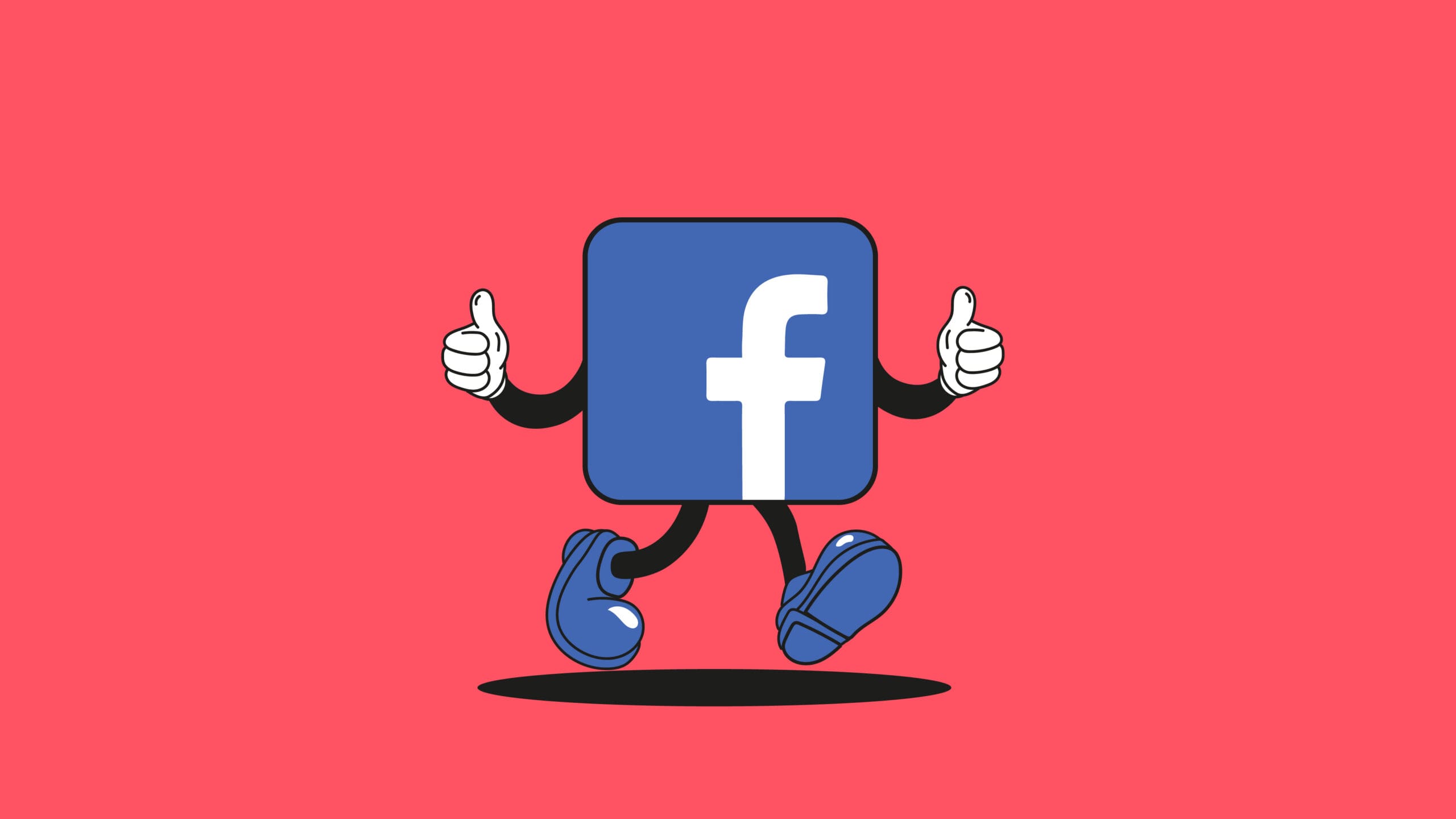 Image of Facebook Icon with hands and legs walking and thumbs up.