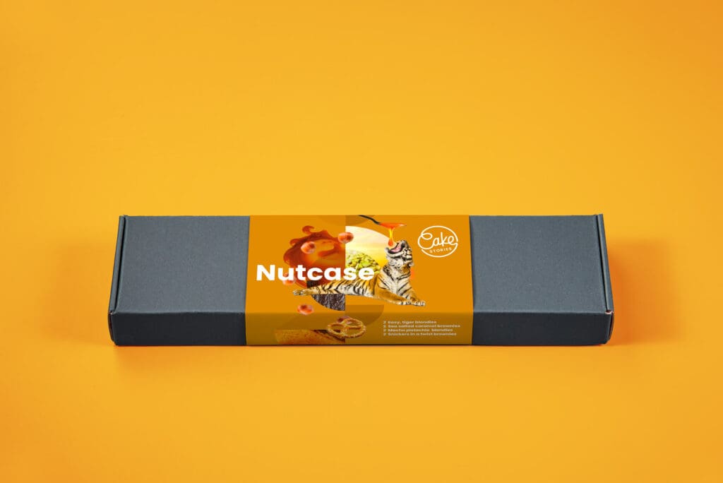 the nutcase letterbox bakes packaging closed on orange background