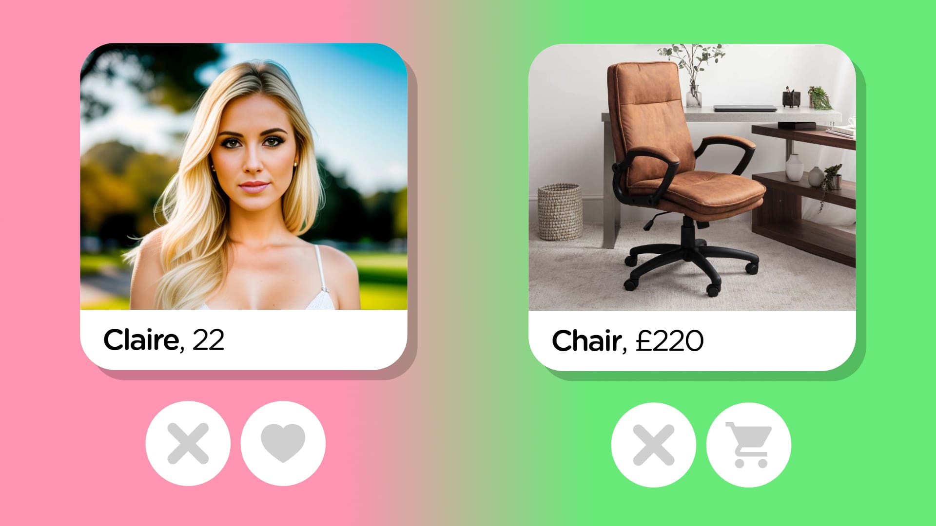 Dating profile of a woman and a dating profile of a chair