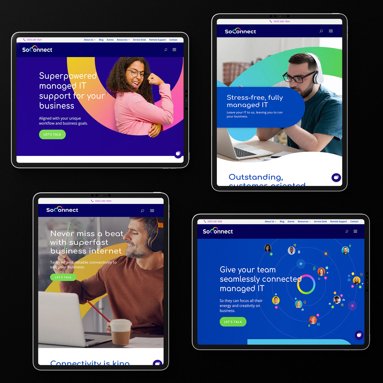 Various ipad screens on ipad device SoConnect website design