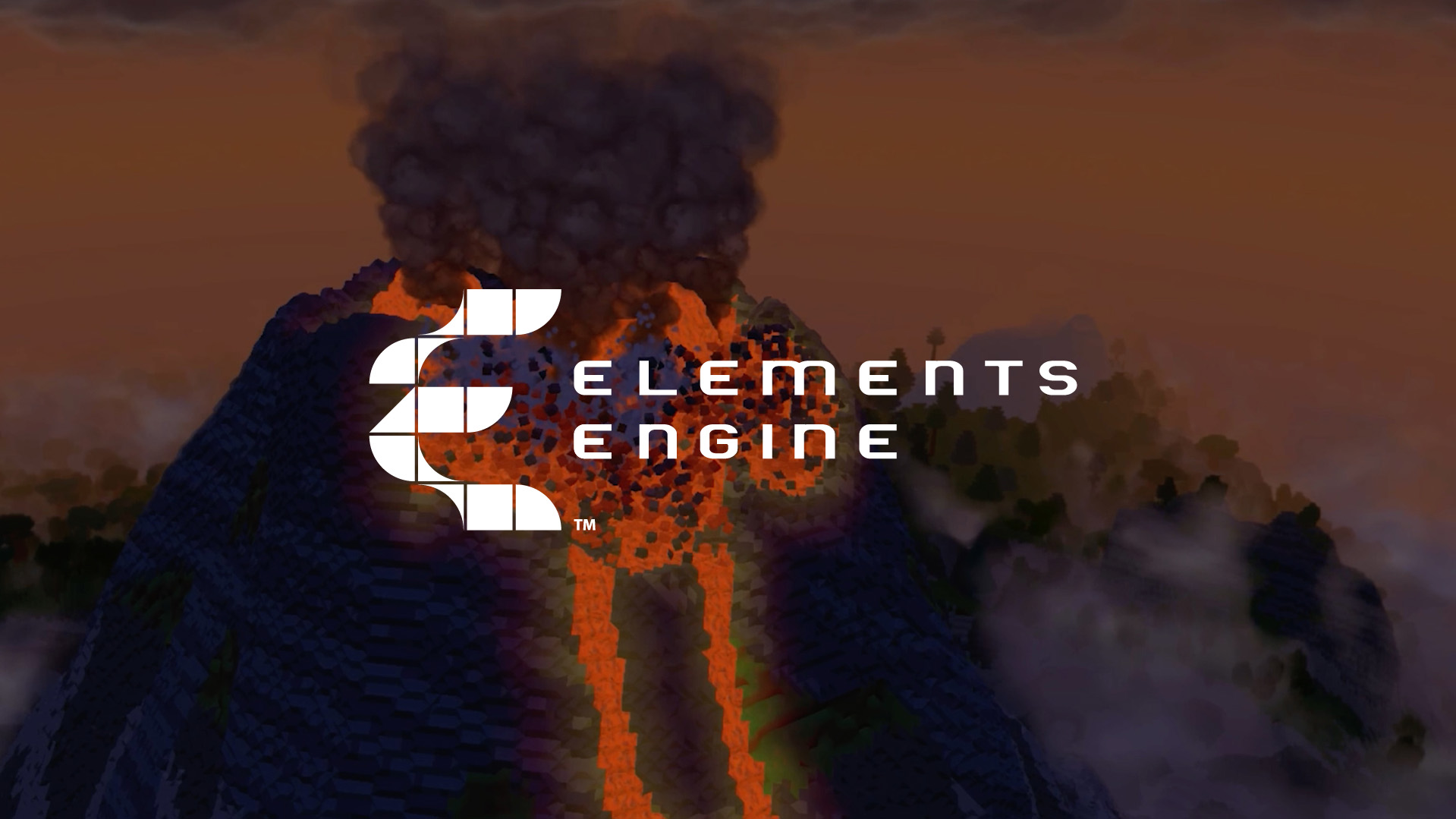 Elements engine logo over image of a volcano erupting