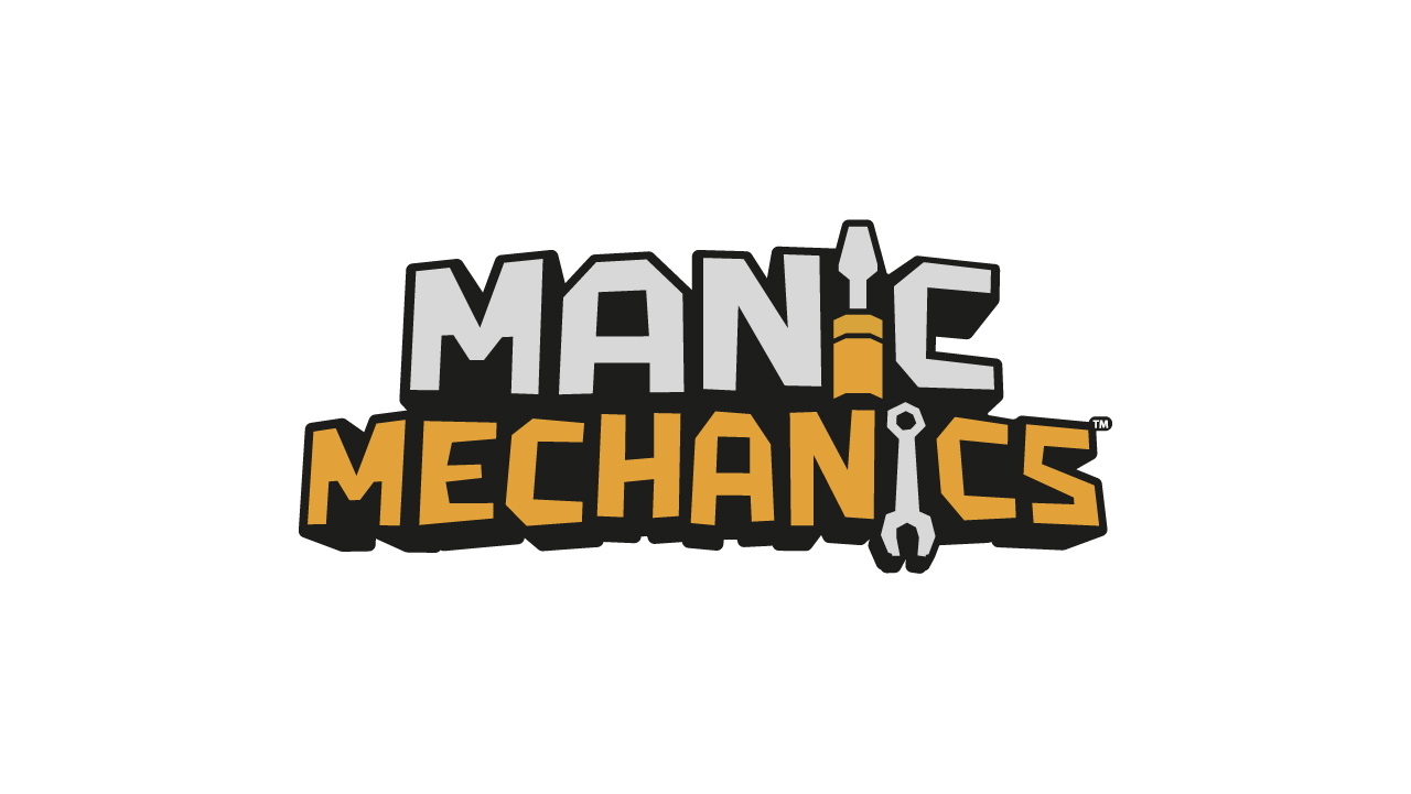 Manic mechanics logo in three colours on white background