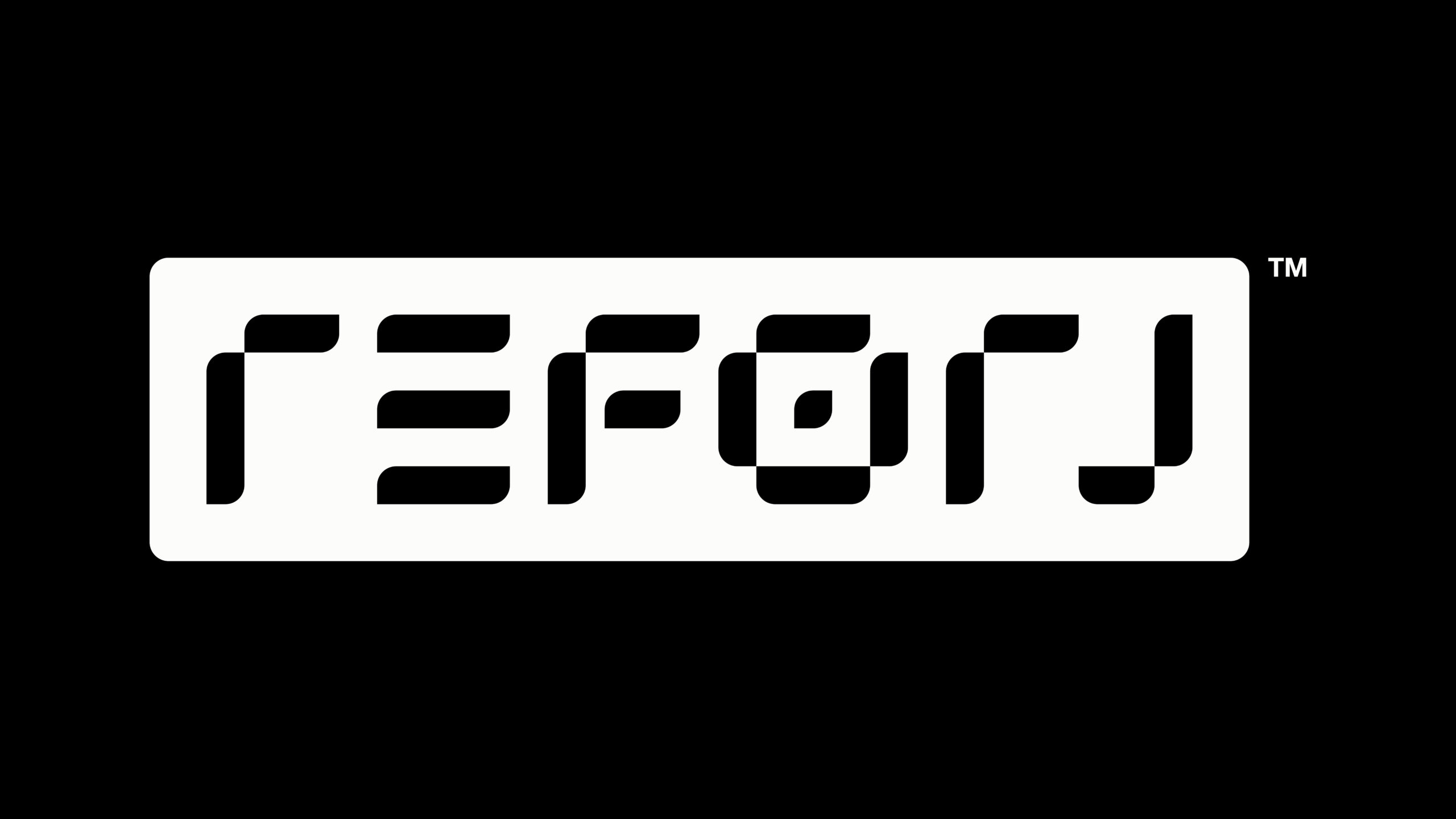 Horizontal Reforj logo in white on a black background