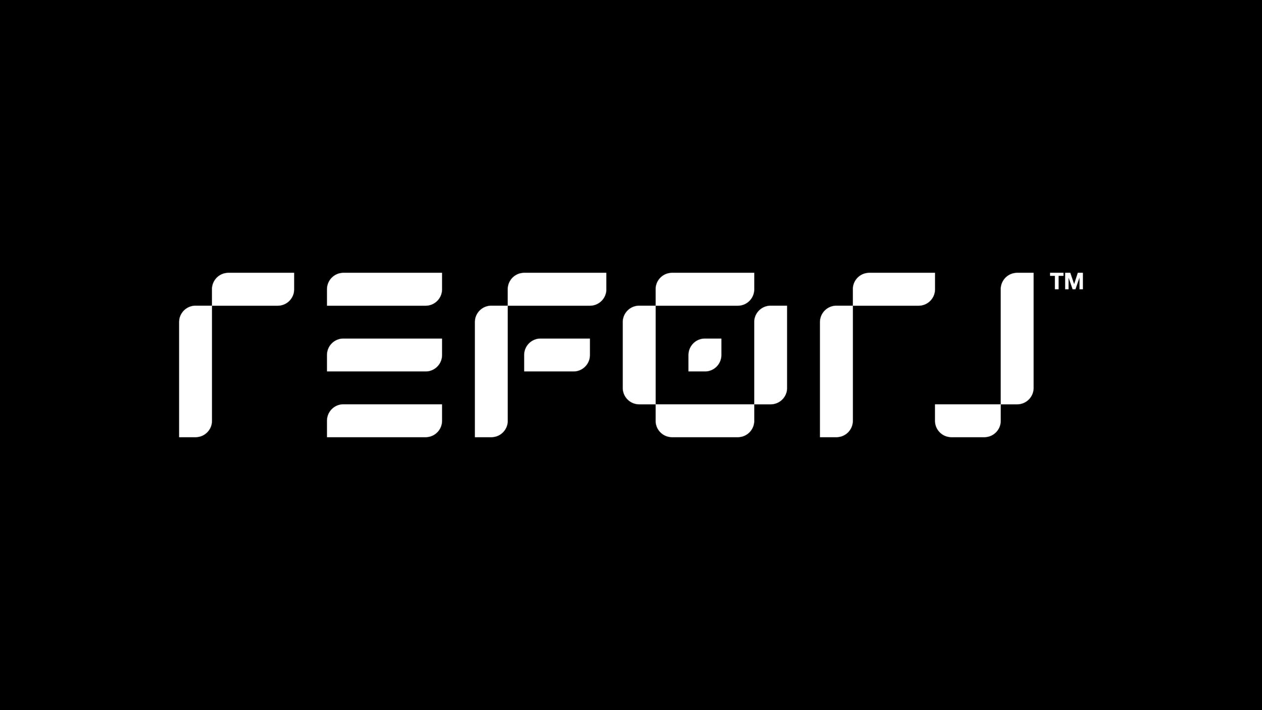 Horizontal Reforj logo in white on a black background